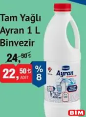 BİNVEZİR TAM YAĞLI AYRAN 1 L
